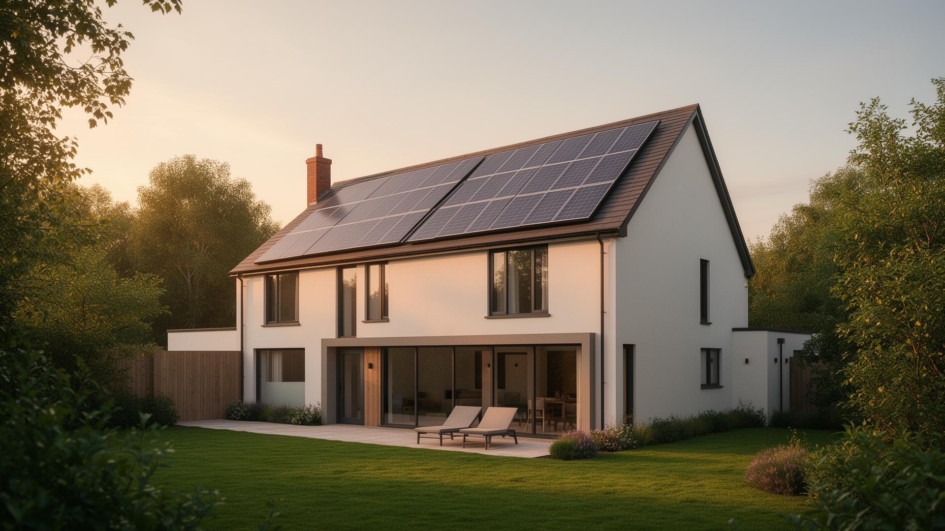 Sustainable home with rooftop solar panels
